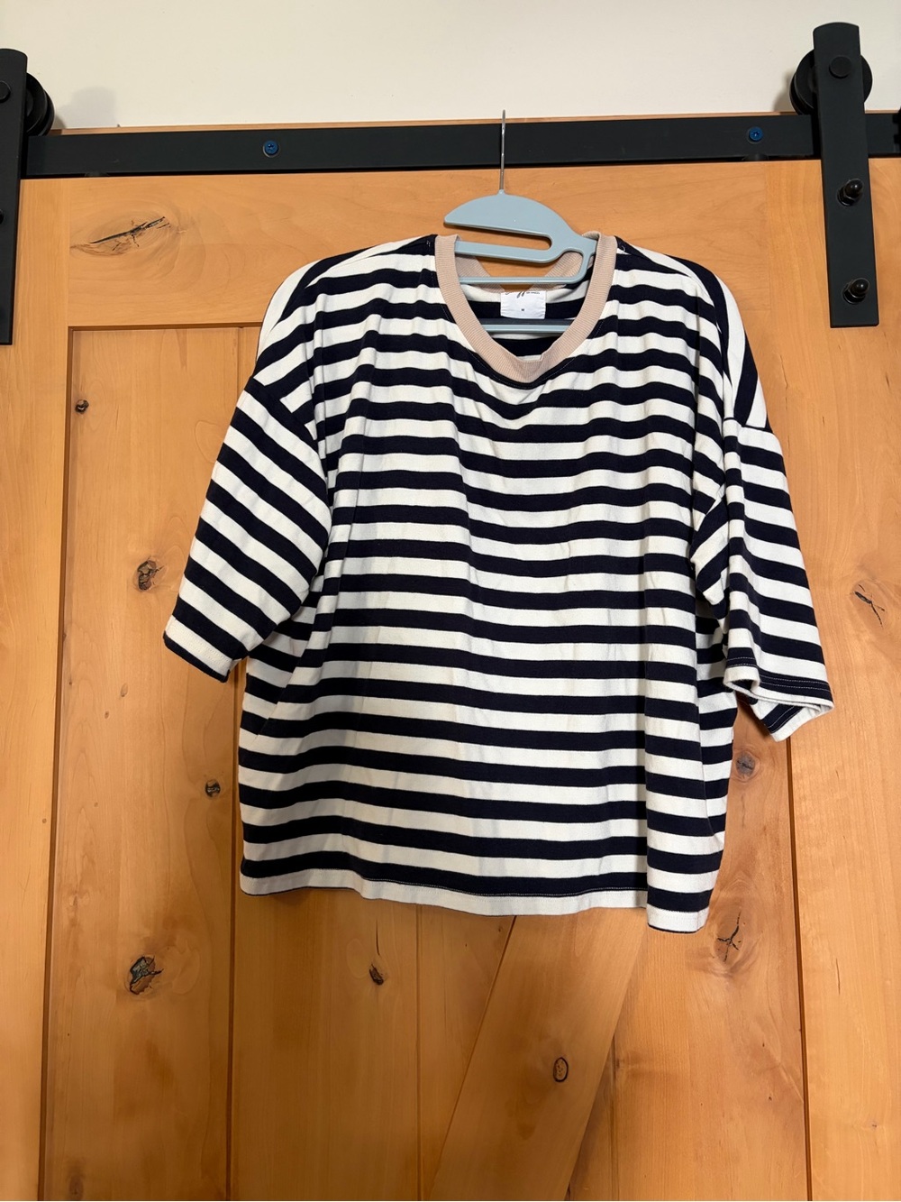 Carly Jean Los Angeles Navy, White & Cream Striped Short Sleeve Tee